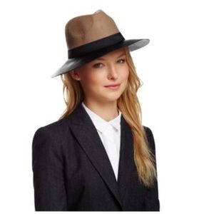 BCBG brown camel wool faux leather fedora!